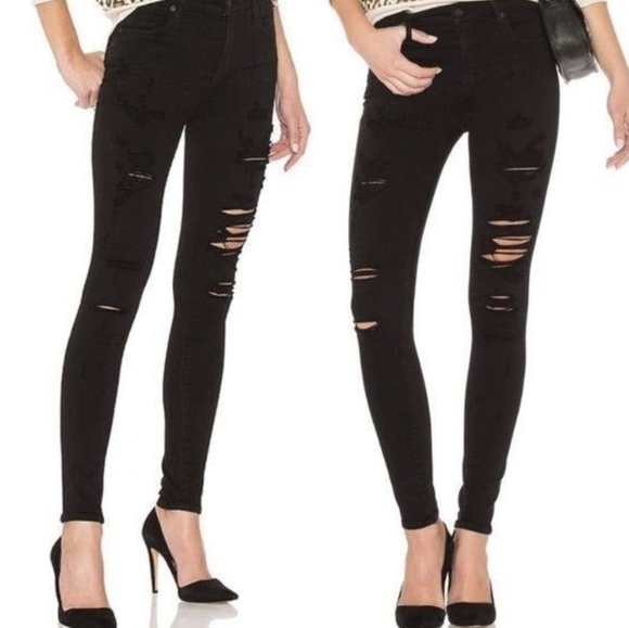 Agolde | Chloe Low Rise Black Distressed Denim Jeans - Picture 1 of 13
